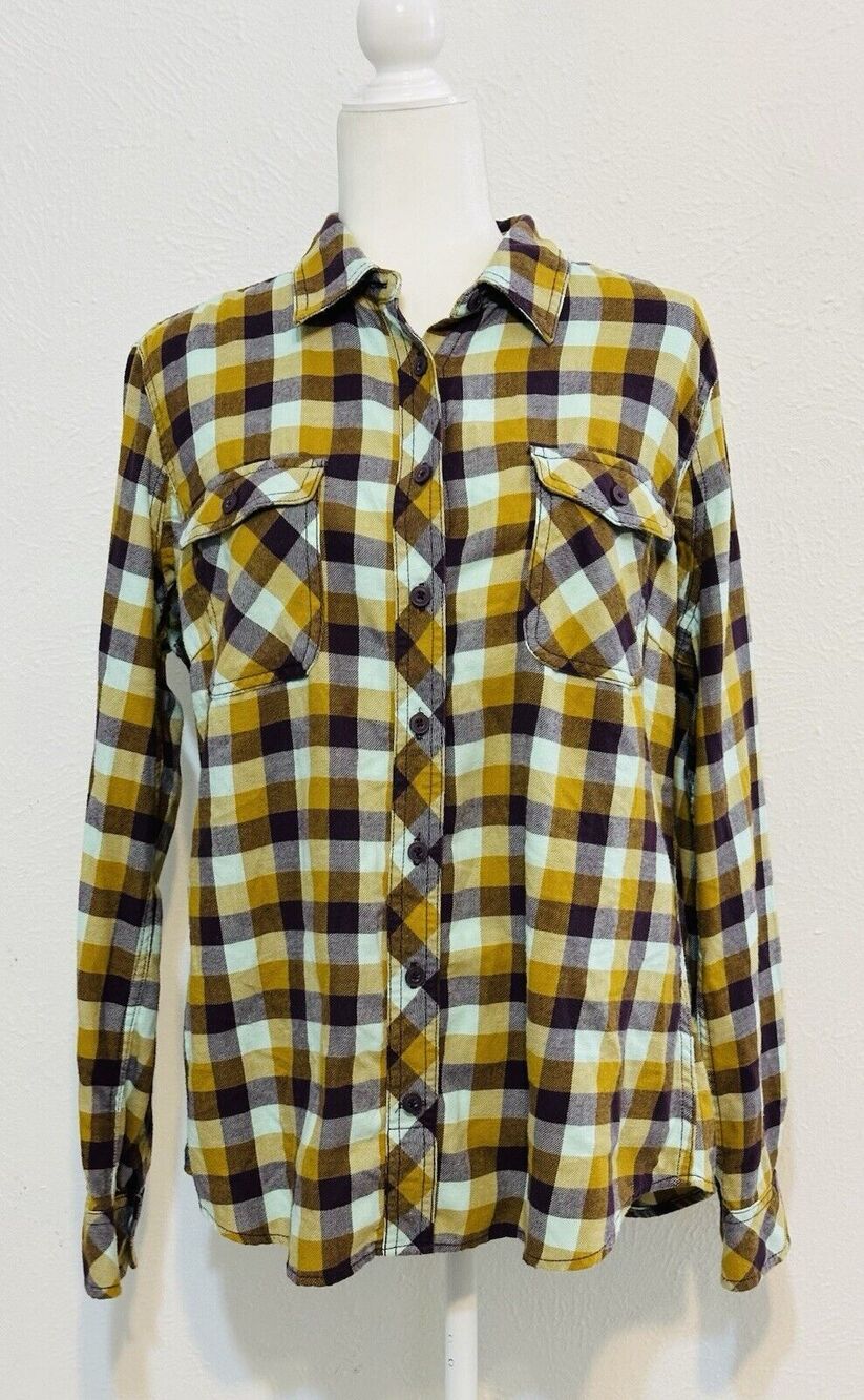 Duluth Trading Co Women Size L Button Up Plaid Flannel Shirt Western Country